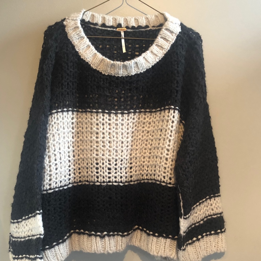 Free People Black&Grey Knit Holey Sweater